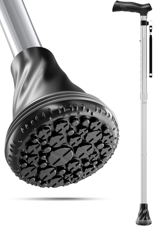 HONEYBULL Foldable Walking Cane for Seniors & Adults – Adjustable 8 Height Settings 30-37", Lightweight Collapsible Cane with Air Cushion Tip, Ergonomic Comfort Grip & Wrist Strap