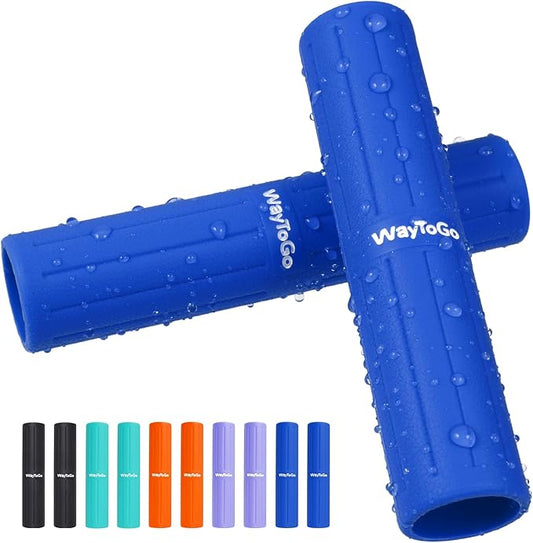 WayToGo Kayak Paddle Grips, Non-Slip Paddle Grips for Kayaking, Soft Silicone Wraps Blister Prevention Kayak Paddle Board Accessories for Take-Apart Paddles, 2 Pack