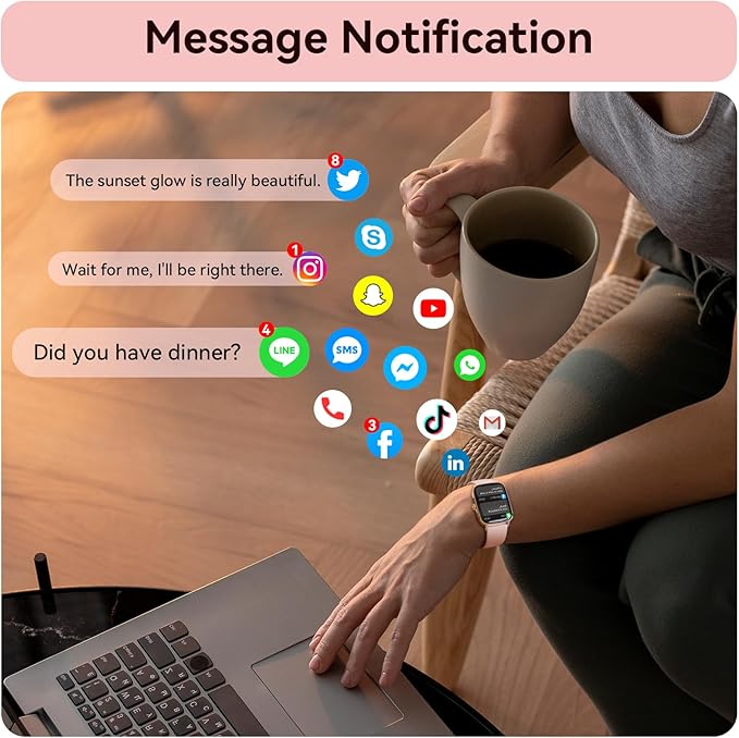 Tensky Smart Watch for Women/Men Android & iPhone, 1.85" Touch Screen Fitness Tracker with Answer/Make Call, IP68 Waterproof Heart Rate/SpO2/Sleep Monitor, Pedometer, 100+ Sport Modes (2 Bands)