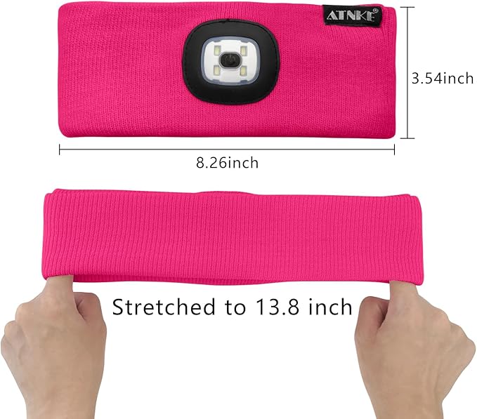 ATNKE 4 LED Lighted Sport Sweatband,USB Rechargeable Running Head Band Lamp High Stretch Wicking Gifts for Men and Women