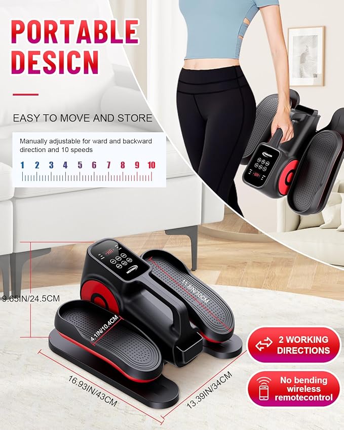 Under Desk Elliptical Machine, Ellipse Leg Exerciser Electric as Seen on TV for Seniors with Remote Control & 10 Adjustable Speeds,Quiet & Portable Mini Seated Pedal Exerciser