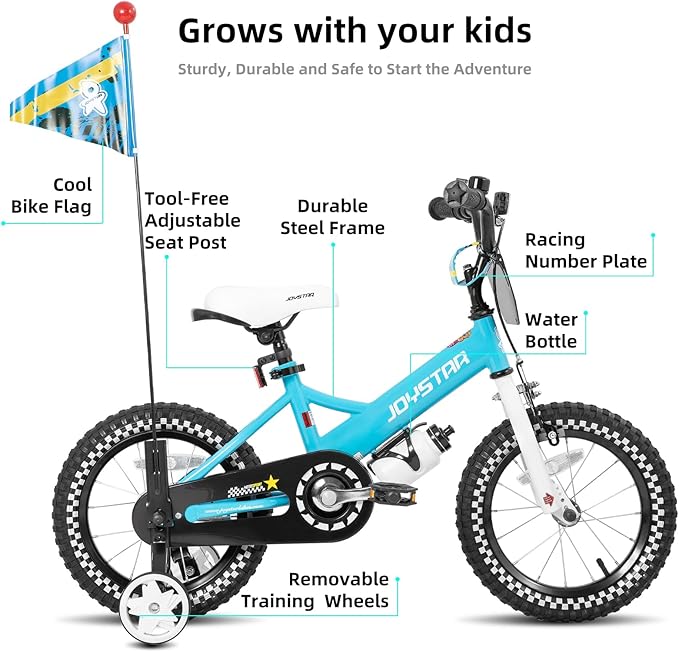 JOYSTAR Little Daisy Kids Bike for Girls Boys Ages 2-7 Years, 12 14 16 Inch Girls Bikes with Doll Bike Seat & Streamers, Boys Bike with Flag & Number Plate, Multiple Colors