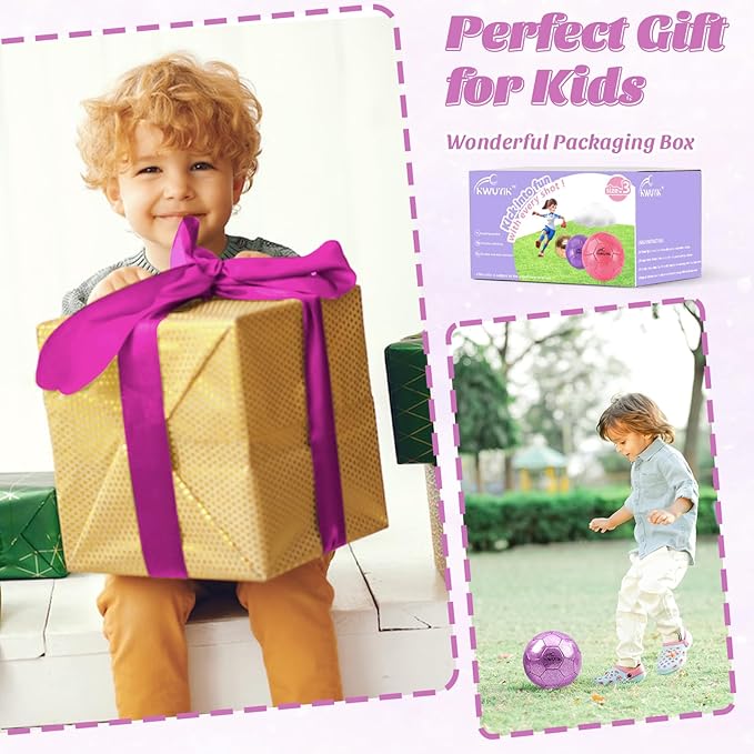 Size 3 4 5 Glitter Pink Gold Purple Soccer Ball Set with Pump Toddler Soccer Ball for Kids Aged 3-6 6-8 8-12 Outdoor Training Ball Youth Practice for Teens Children Boys Girls
