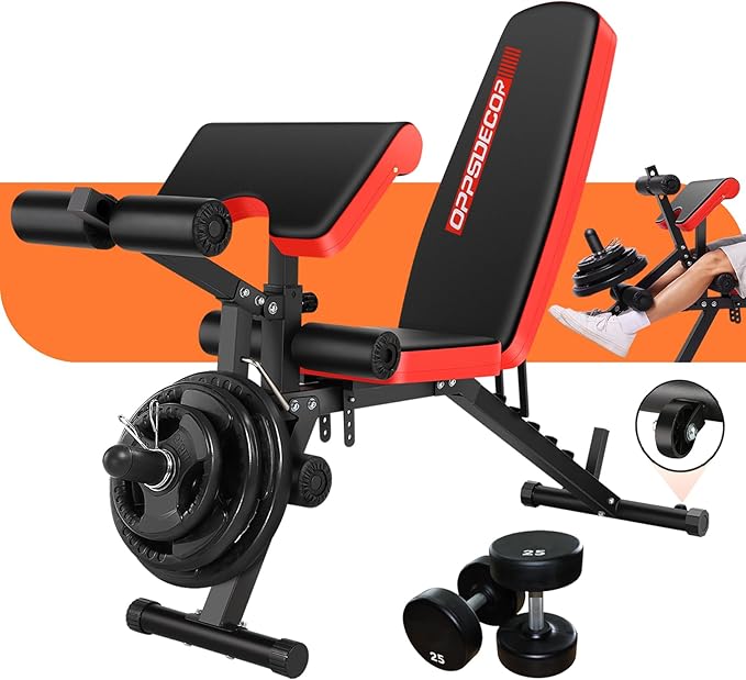 OPPSDECOR Adjustable Weight Bench with Leg Extension, Leg Curl - 800 LBS Heavy Duty Workout Bench for Home Gym - Preacher Curl, Flat, Incline, Decline Sit Up - Full Body Workout