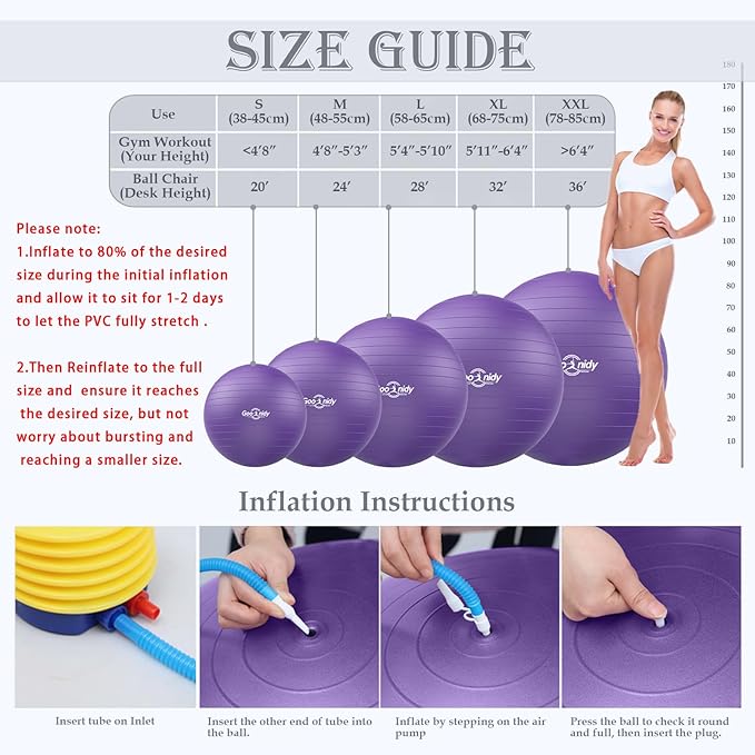 Soft Exercise ball, Anti-Burst Yoga Ball Chair Supports 2200lbs, Workout Equipment w/ Pump for Pregnancy Medicine Birthing Physical Therapy Stability Excersing Birth Swiss Fitness Gym Physio Labor Abs