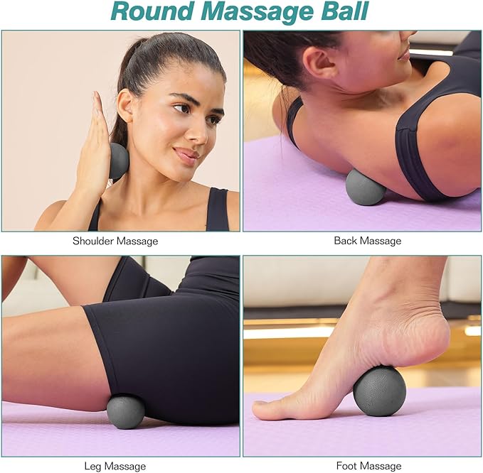 5 in 1 Foam Roller Set - Trigger Point Foam Back Roller, Muscle Roller Stick, Massage Ball, Stretching Band for Deep Muscle Massage Pilates Yoga,Fitness Exercise for Whole Body Release