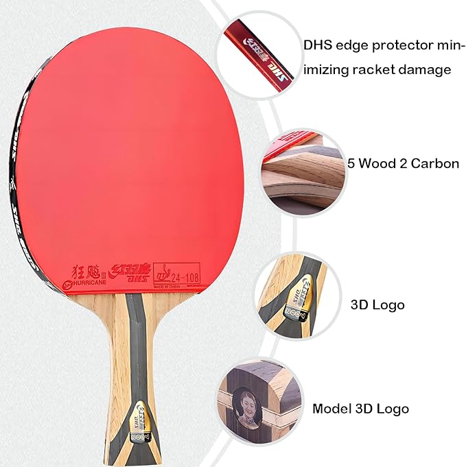 7002 Professional Ping Pong Paddles Carbon Fiber Table Tennis Rackets with 5 Wood 2 Aryslate Carbon Blade