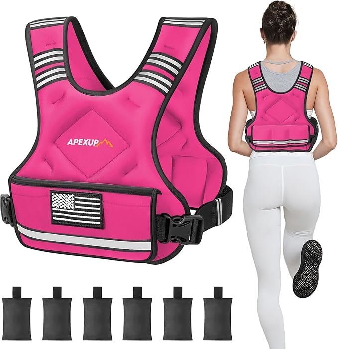 APEXUP Adjustable Weighted Vest, 4-10lb/12-18lb/20-32lb Vest with 6 Ironsand Weights and Large Pocket, Weight Vest for Men Women Strength Training, Running, Walking