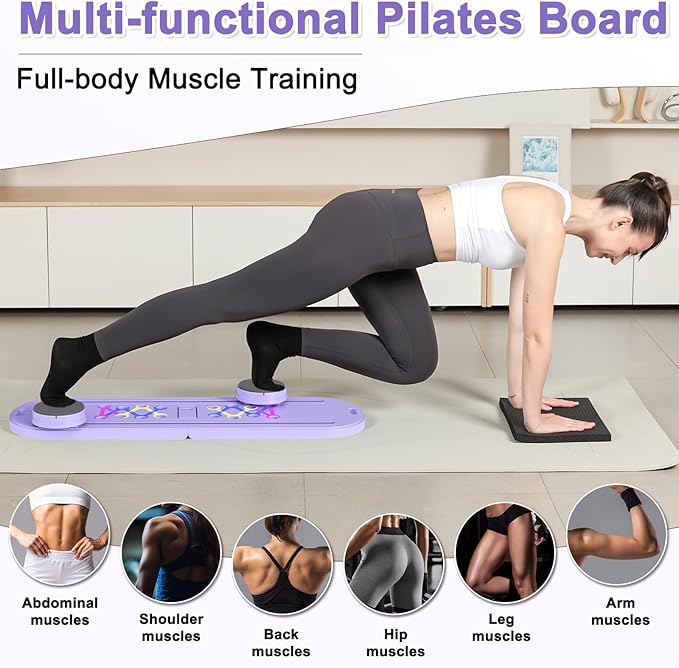 Pilates Board - Pilates Reformer Set, Portable and Foldable Pilates Board for Home Workout, Multifunctional Pilates Board for Women, Pilates Reformer Machine for Home Exercise