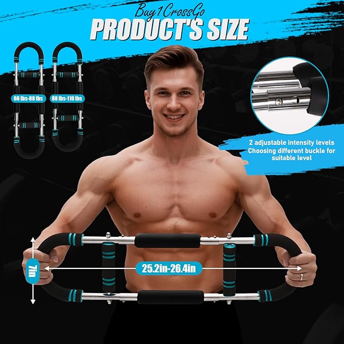 Power Twister Arm Trainer, Adjustable Chest Exerciser Arm Exercise Equipment with Leather Cover, Portable Home Fitness Equipment Chest Workout Arm Strenth Trainer for Men, Women(Blue)