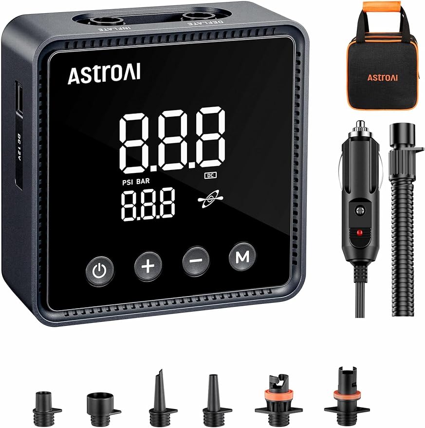AstroAI P2 Paddle Board Pump 20PSI 12V DC Car Connector Portable,SUP Pump for Paddleboard, Air Pump with Auto-Off, Deflation Function for Paddle Board, Kayaks and Boats