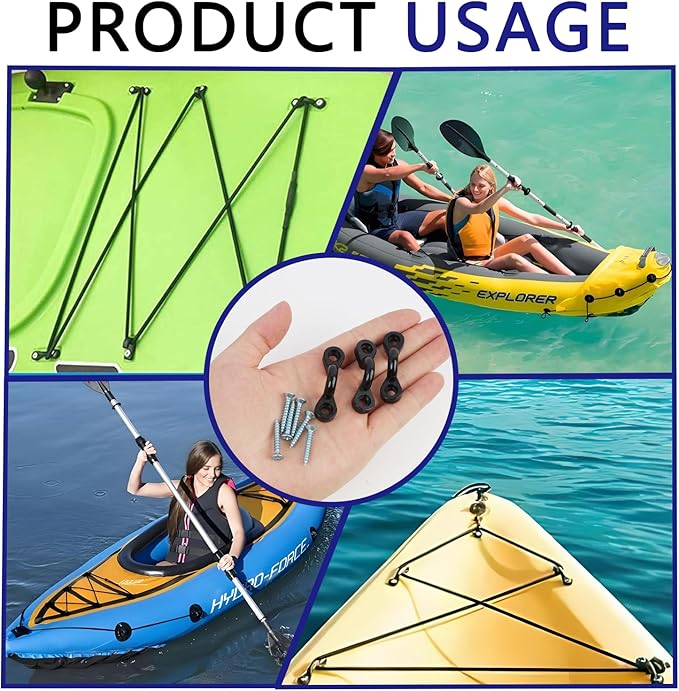 20 Pack Kayak Pad Eye Kit, Nylon Bungee Deck Loops with 40 Stainless Steel Screws, Tie Down Pad Eyes for Kayaks, Canoes, Boats, Deck Rigging, Paddle Holders & Marine Accessories