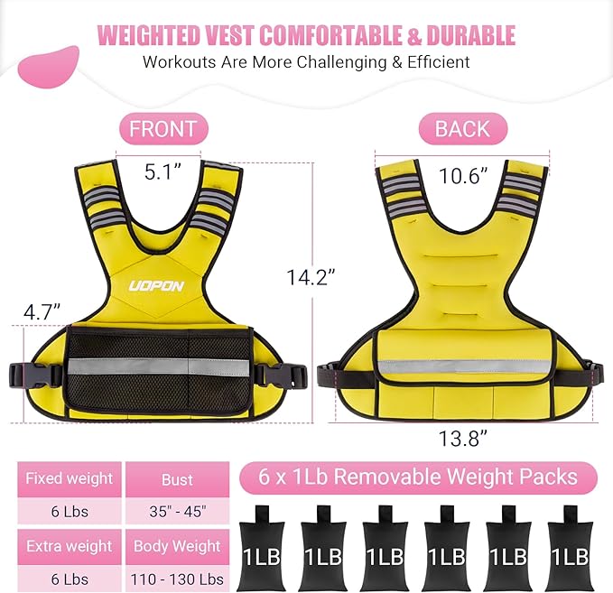 Adjustable Weighted Vest for Women, 6-12 Lbs Rucking Vest with 6 Ironsand Weights, Great Weighted Vest with Plus Pockets & Reflective Strips for Running, Walking, Workout and Strength Training