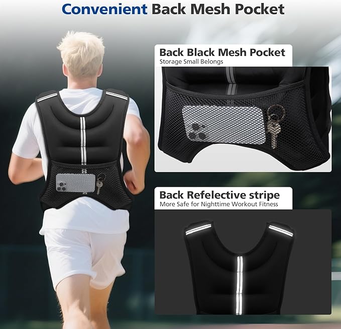 Weighted Vest for Woman Men,6lb/8lb/12lb/16lb/20Lb/25lb Weight Vest with Reflective Stripe Adjustable Buckle Strap Back Pocket Workout Strength Training Walking Jogging Running