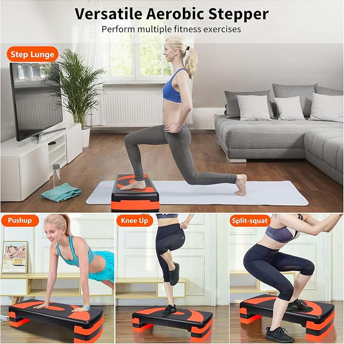 Exercise Workout Aerobic Step Platform Trainer, 31" Aerobic Stepper with 4"-6"-8" Adjustable Height Risers