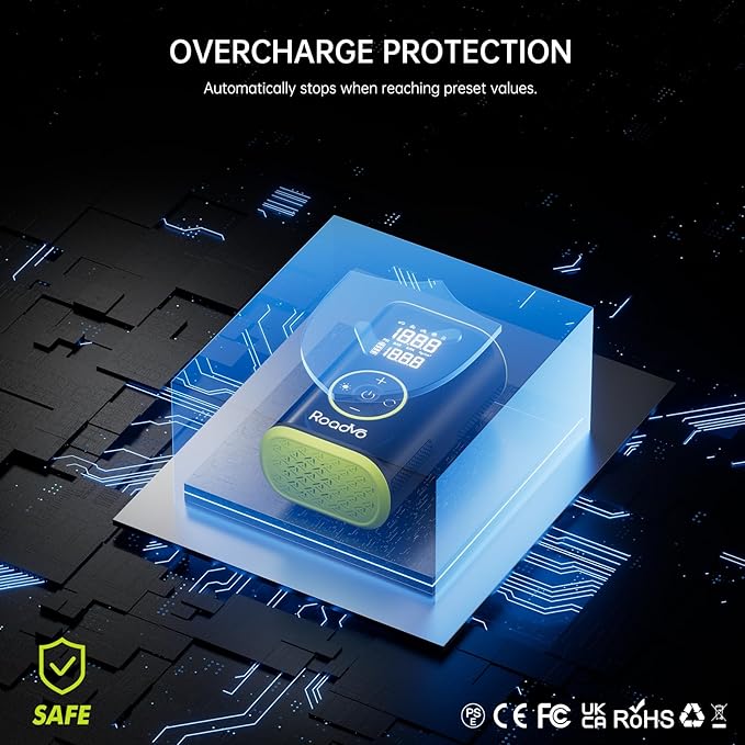 Roadvo Tire Inflator Portable Air Compressor-3X Fast 150 PSI Cordless Air Pump with Digital Tire Pressure Gauge,Auto Shutoff & LCD Display,Portable Bike Pump for Car Tires,Ebike,Motorcycle,Balls