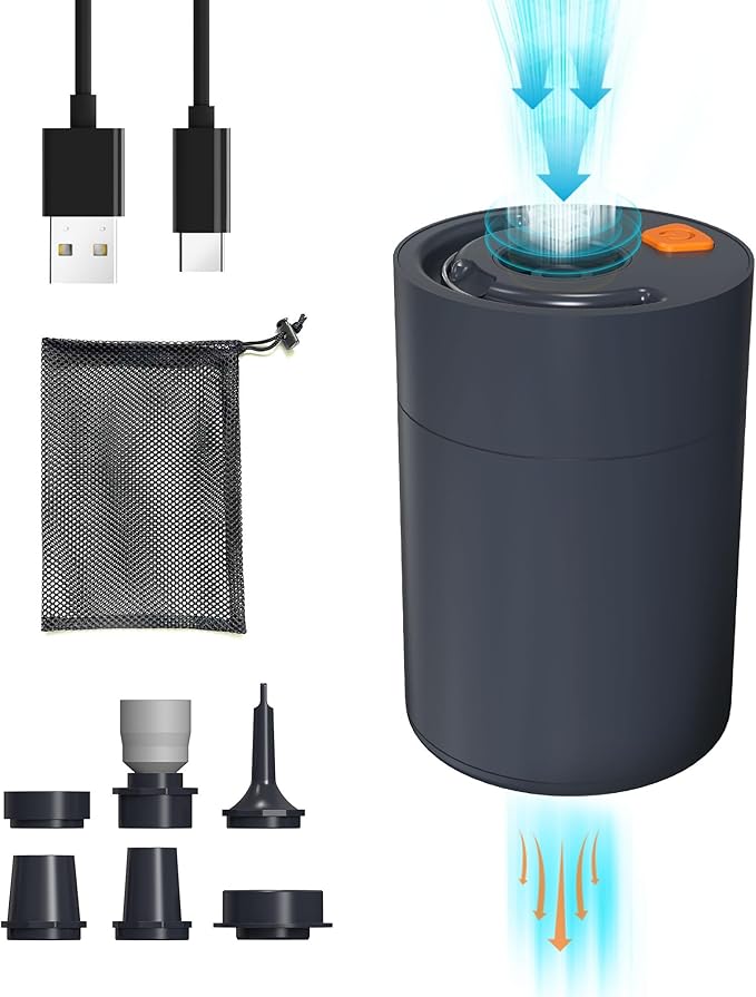 Air Mattress Pump, 6kPa GIGA Pump for Air Mattress 1500 * 4 mAh Electric Air Pump, Quick Fill in/Deflator Air Pump for inflatables Pool Inflatable Boat Gymnastics Mat Air Bed with 6 Nozzles