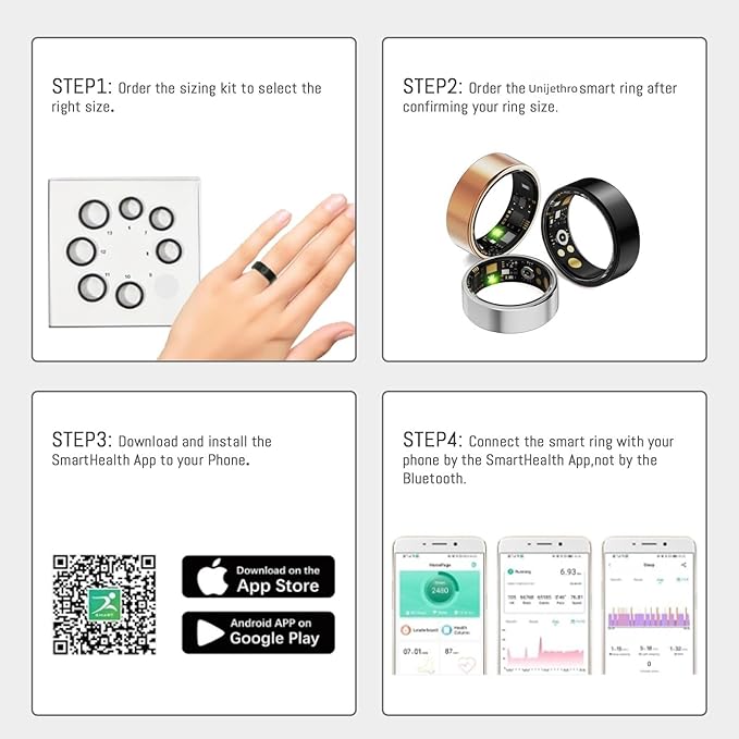 Smart Ring for Women Men, Health Tracker with Heart Rate/Blood Oxygen/Blood Pressure/Sleep Monitoring/Step Counting, IP68 Waterproof Fitness Ring, No App Fees for iPhone & Android (Black, 6#)