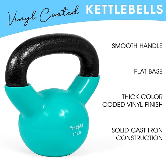 Yes4All Kettlebell Set Vinyl Coated Weights Combo for Full Body Workout Equipment Push up, Grip Strength Training, Dumbbell Weights Exercises