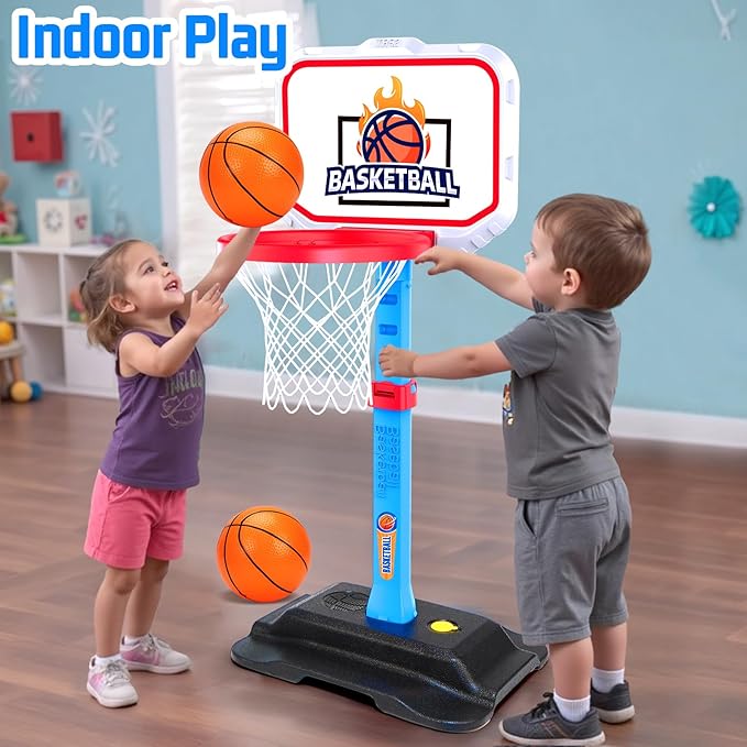 Toddler Basketball Indoor Toys for Age 1-3, Mini Adjustable Kids Basketball Hoops with Ball Pump Outdoor Pool Basketball Goal Sports Outside Play Toys for 1 2 Year Old Baby Boys Girls Birthday Gifts