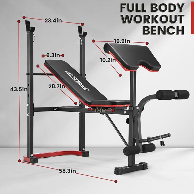 OPPSDECOR Adjustable Weight Bench Set with Leg Developer & Preacher Curl Pad, Full Body Workout Bench Press Set with Squat Rack for Home Gym Fitness, Standard Strength Training Bench