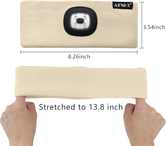 ATNKE 4 LED Lighted Sport Sweatband,USB Rechargeable Running Head Band Lamp High Stretch Wicking Gifts for Men and Women
