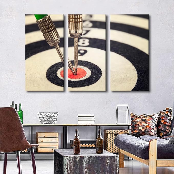 TUMOVO 3 Panels Wall Art Dart Board Paintings Modern Home Decor Artwork Canvas Wall Art Paintings for Bedroom Living Room Office Sports Theme Wall Decor Posters and Prints Ready to Hang(28" Wx42 H)
