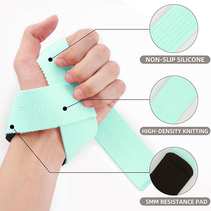 SKDK Cotton Hard Pull Wrist Lifting Straps Grips Band-Deadlift Straps with Neoprene Cushioned Wrist Padded and Anti-Skid Silicone - for Weightlifting, Bodybuilding, Xfit, Strength Training