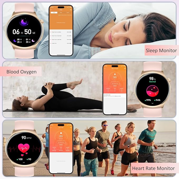 Smart Watch for Women Men,1.43" AMOLED Screen SmartWatches with Bluetooth Call ,Fitness Tracking with Heart Rate Sleep Monitor with 100+ Sport Modes ,Waterproof Fitness Watch for Android iPhone, Pink