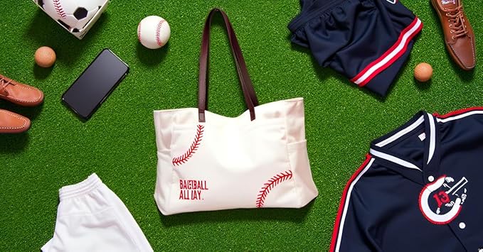 XL Baseball Mom Tote Bags For Women Canvas Utility Purse Handbag with Pockets