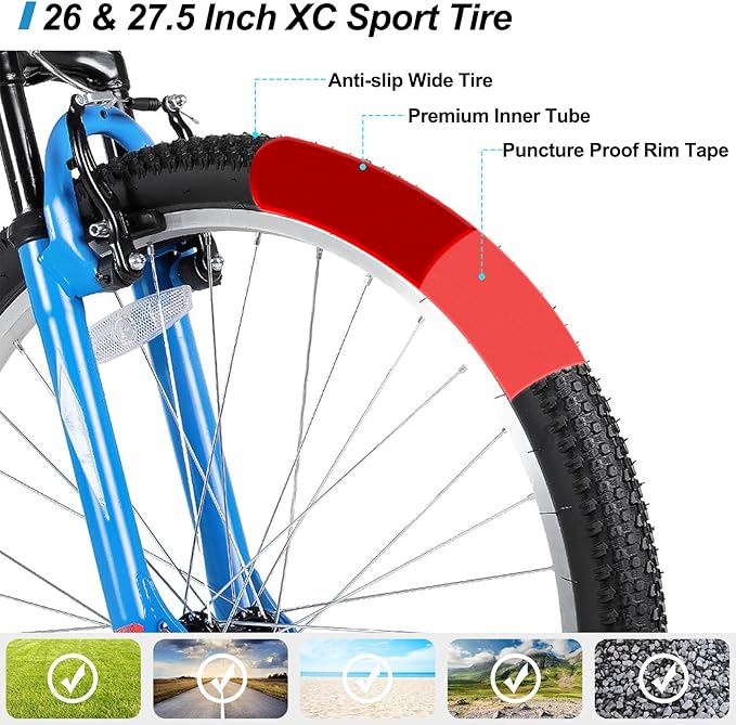 HILAND 26 27 Inch Mountain Bike, Mens Womens MTB with 18 Speeds, High-Tensile Steel Frame, V Brake, Hardtail Bicycle for Adults