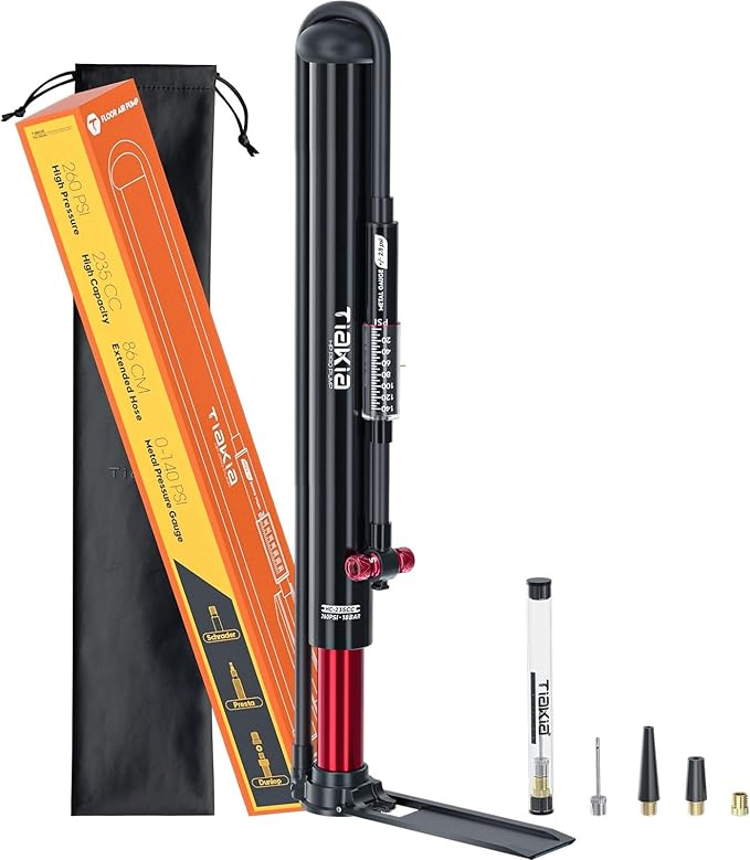 Tiakia Bike Pump with Gauge, High Pressure Bicycle Pump High Volume Portable Hand Air Pump Fit Presta, Schrader Valves Aluminum Bike Tire Pump for Mountain Road Bike, Strollers, Balls