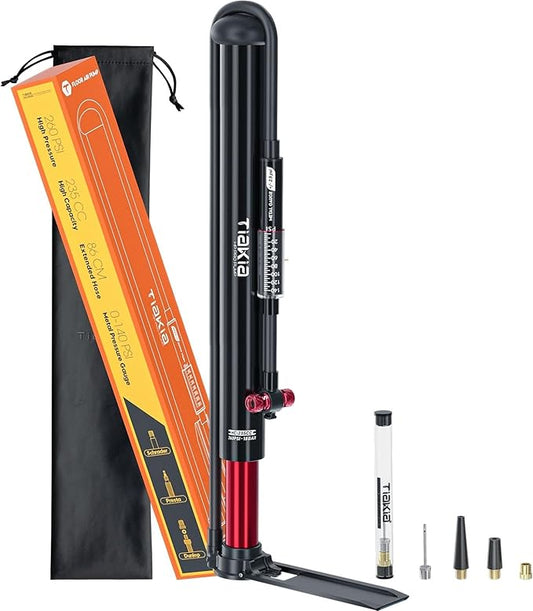 Tiakia Bike Pump with Gauge, High Pressure Bicycle Pump High Volume Portable Hand Air Pump Fit Presta, Schrader Valves Aluminum Bike Tire Pump for Mountain Road Bike, Strollers, Balls