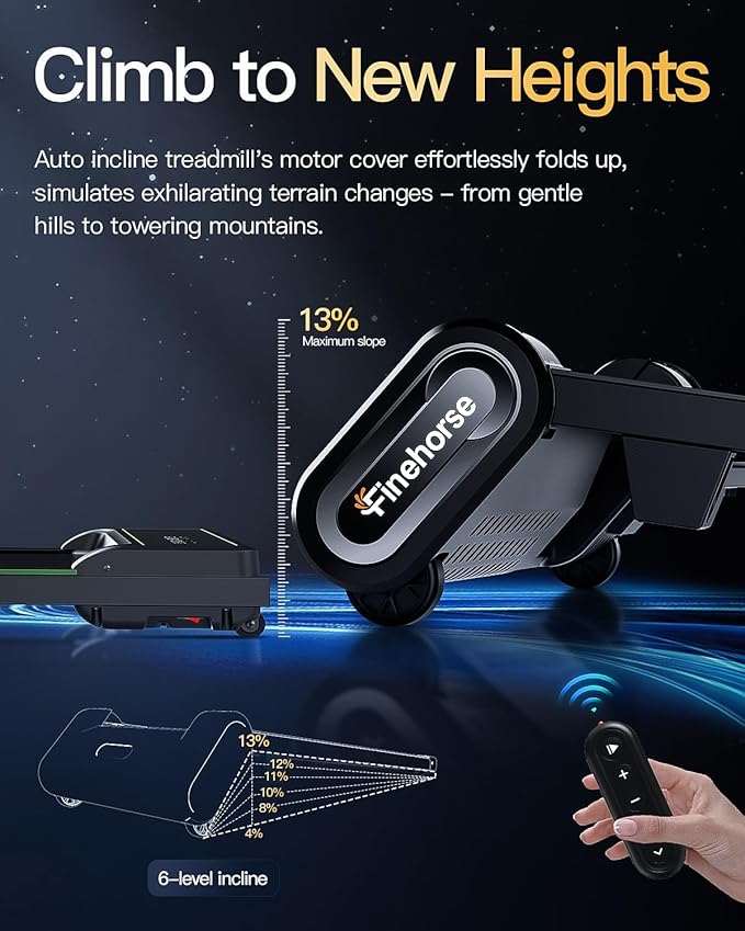 13% 6-Level Walking Pad with Auto Incline - Treadmill with Auto Incline and Remote Control, 330Lbs Capacity Portable Compact Treadmill for Home Office, LED Display