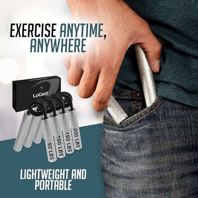 Logest Metal Hand Grip Set, 100LB-200LB 3 Pack 50LB-200LB 4 Pack No Slip Heavy-Duty Grip Strengthener with Gift Box, Great Wrist & Forearm Hand Exerciser, Home Gym, Hand Gripper Grip Strength Trainer