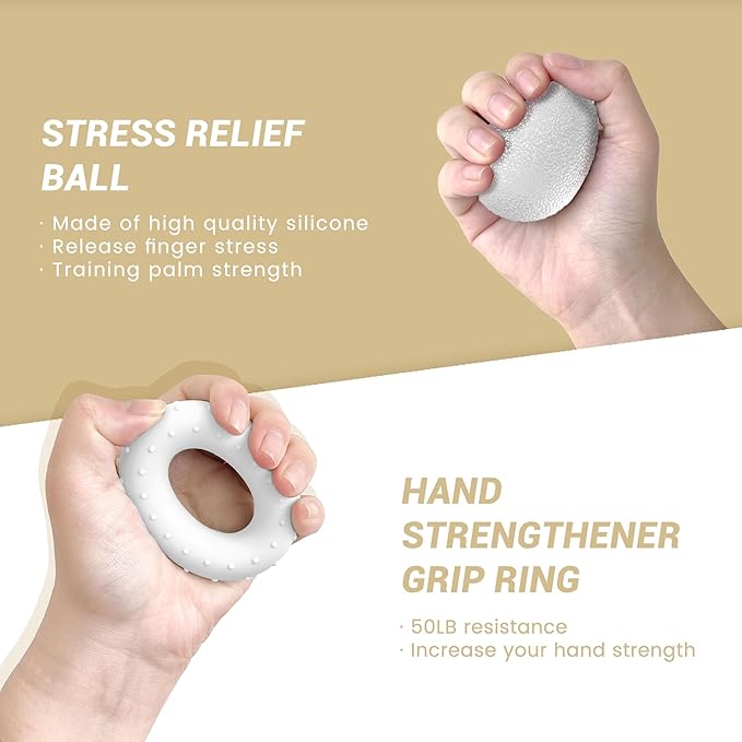 FLYFE Grip Strength Trainer Kit (5 Pack), Forearm Strengthener, Hand Squeezer Adjustable Resistance, Finger Stretcher, Grip Ring, Relief Ball and Finger Exerciser for Men and Women, Injury Recovery