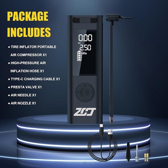 Tire Inflator Portable Air Compressor for Car Tire,150PI Electric Bike Pump, Wireless Cordless Air Pump Used for Ball/Bicycle/Motorcycle/Basketball/Sports Balls Automatic,Rechargeable,Battery Powered