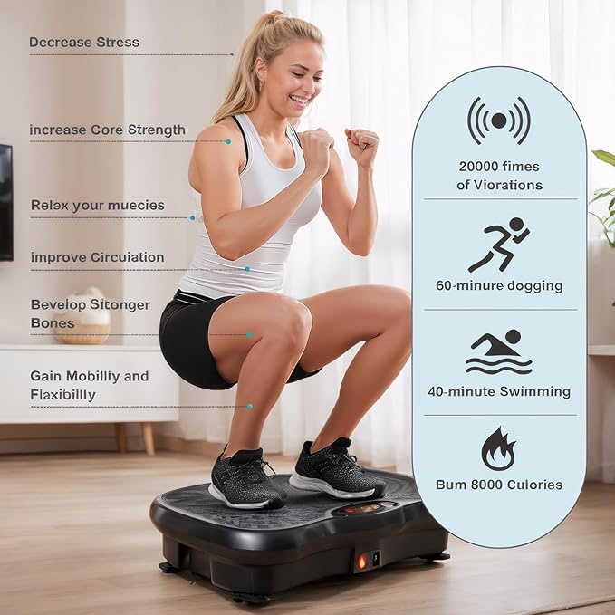 3D Bluetooth Vibration Plate - 5-in-1 Fitness Machine for Weight Loss, Shaping, Muscle Toning | Lymphatic Drainage & Strain Relief | 2 Ropes + 5 Bands | 330lb Max Load