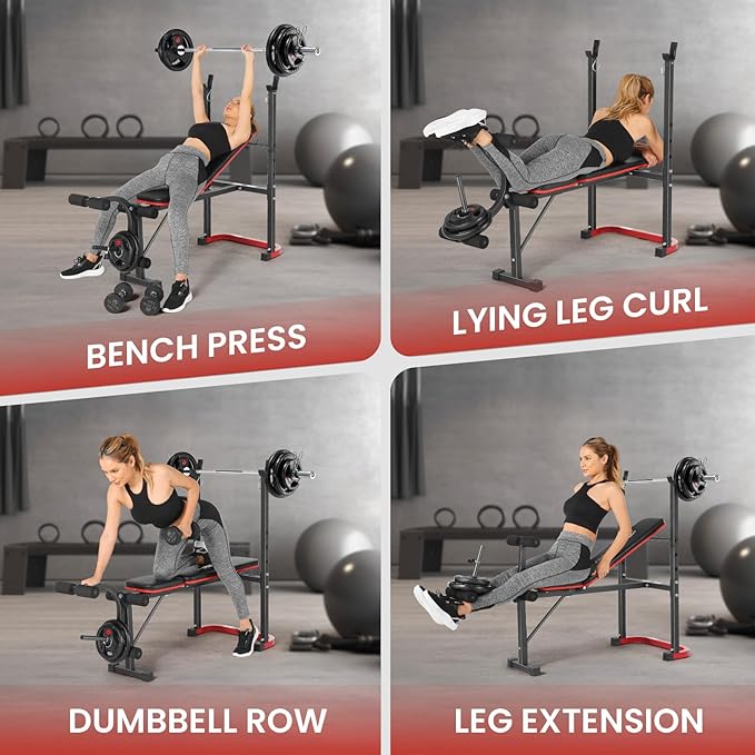 OPPSDECOR Adjustable Weight Bench Set with Leg Developer & Preacher Curl Pad, Full Body Workout Bench Press Set with Squat Rack for Home Gym Fitness, Standard Strength Training Bench