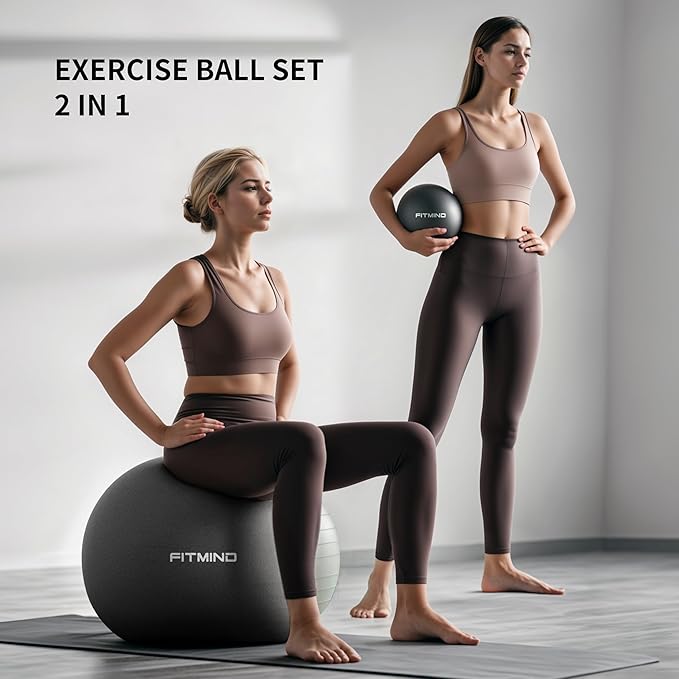 FITMIND_ Extra Thick Exercise Ball Yoga Ball 22in/26in/30in for Workout Pregnancy Stability,Anti-Burst and Slip Resistant Swiss Ball with Pump for Yoga, Pilates, Fitness,Birthing,Physical Therapy