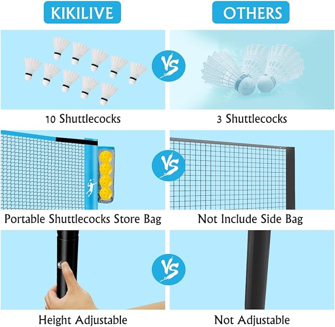Pickleball Badminton Net Set for Backyards, All-in-One Portable Volleyball Combo Set with Adjustable Net, Volleyball Pickleball Paddles & Badminton Rackets for Indoor Outdoor
