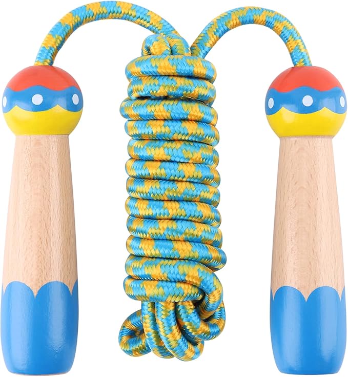 Jump Rope for Kids, Lorvain Adjustable Skipping Rope, Kids Jump Ropes with Wooden Handle for Girls Boys, Weighted Jumping Ropes for Fitness Workout Exercise Outdoor Fun Activity