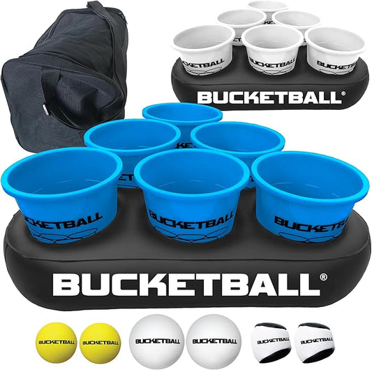 BucketBall | Team Color Edition | Party Pack (Light Blue/White): Original Yard Pong Game: Best Camping, Beach, Lawn, Outdoor, Family, Adult, Tailgate, Jumbo, Giant Game
