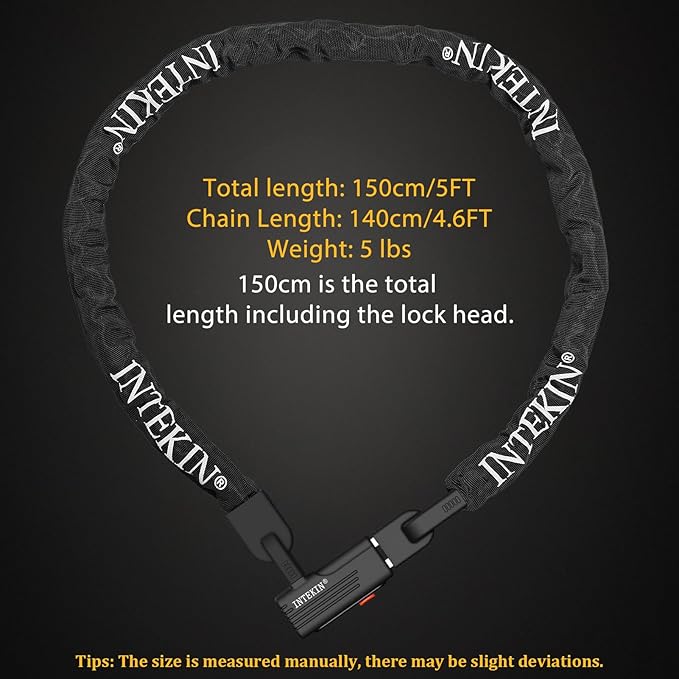 Bike Chain Lock 3FT/4FT/5FT Heavy Duty Bike Lock Anti-Theft Bicycle Chain Lock 8mm/10mm Thicker Bicycle Lock Chain Bike Lock with 3 Keys for Bike, Motorcycle