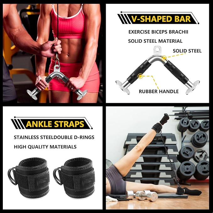 Cable Machine Attachment, LAT Pulldown Attachments, Home Gym Accessories, Triceps Pull Down Attachment