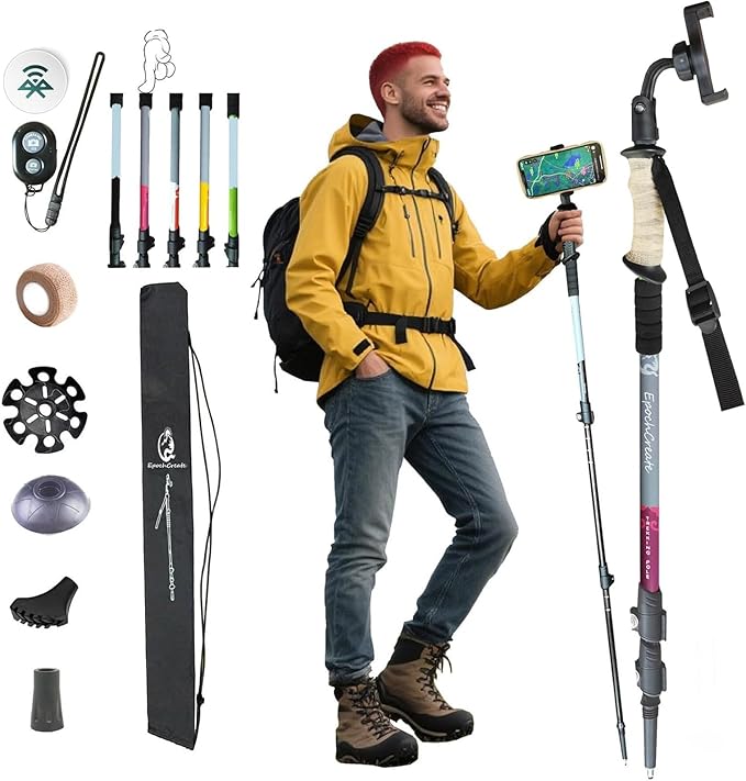 EpochCreate Hiking&Trekking Poles&Selfie Stick-Lightweight,Adjustable Flip Locks,Compact,Aircraft Grade Aluminum Walking Sticks for Hiking,All-Terrain for Seniors,Men & Women