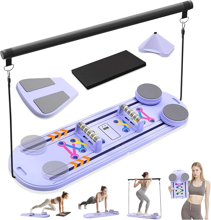 Pilates Board, 6 in 1 Pilates Reformer Sets, Foldable Portable Abdominal Board, Pilate Sliding Board Core Exercise Pilates Equipment for Women, Men & Beginners