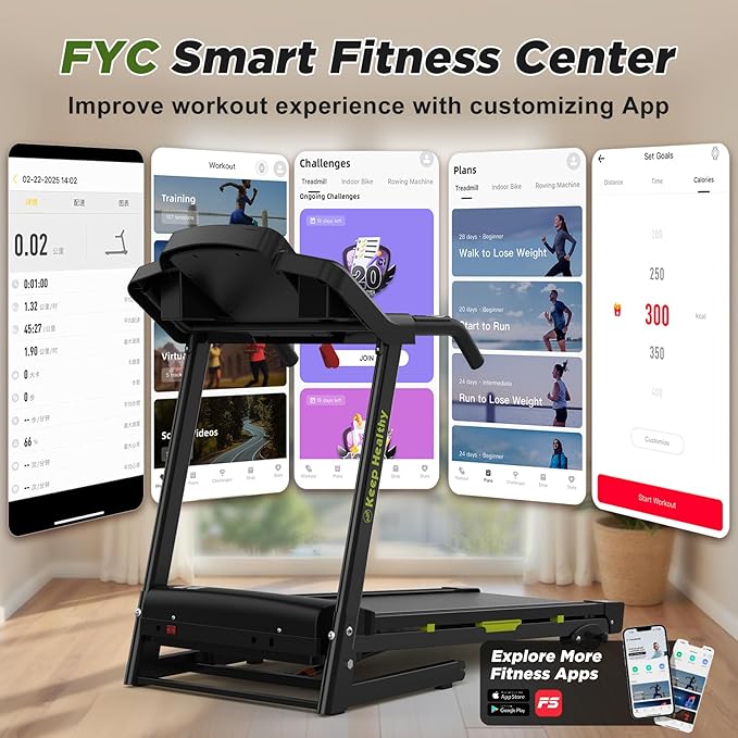 FYC Folding Treadmill for Home with Incline 330lb Weight Capacity 3.5HP Portable Electric Treadmill with Bluetooth, 12 Preset Programs Exercise Running Machine Easy Assembly
