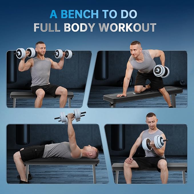 Flat Weight Bench, Foldable Workout Bench for Home Gym with 660 LBS Weight Capacity, Flat Bench Press for Full Body Workout, Black MB20