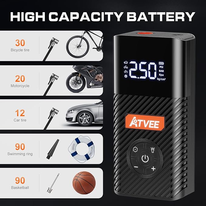 Bicycle Pump, 30s Fast Inflate Bike Pump with Gauge & Digital Display, 150PSI Portable Electric Bike Tire Pump with Presta & Schrader Valves for Road Bike, E-Bike